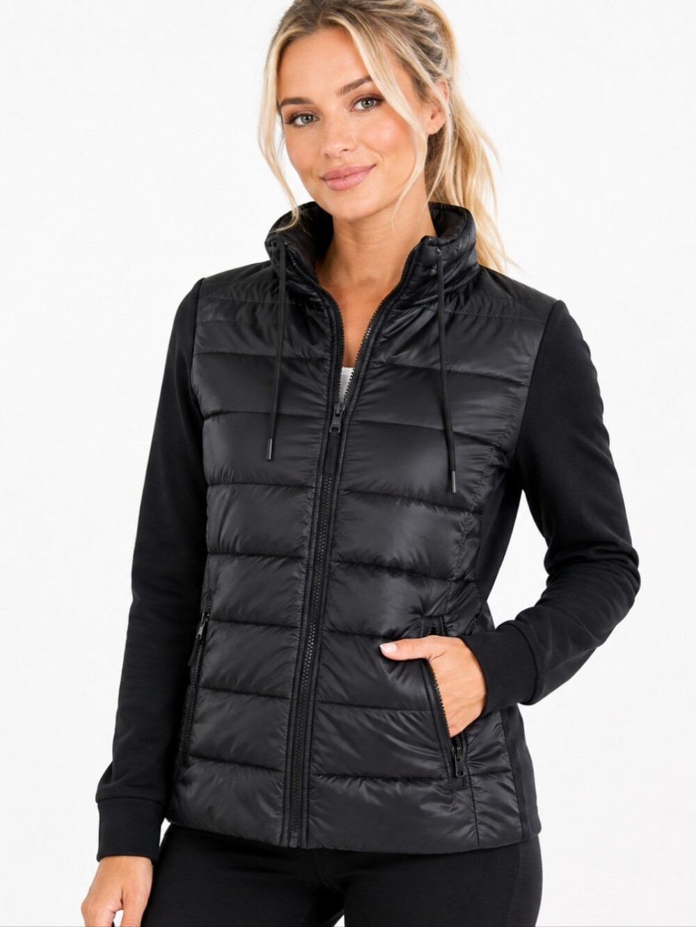 Womens Avia Black Quilted Lightweight Hybrid Puffer Jacket (Size :xs)
